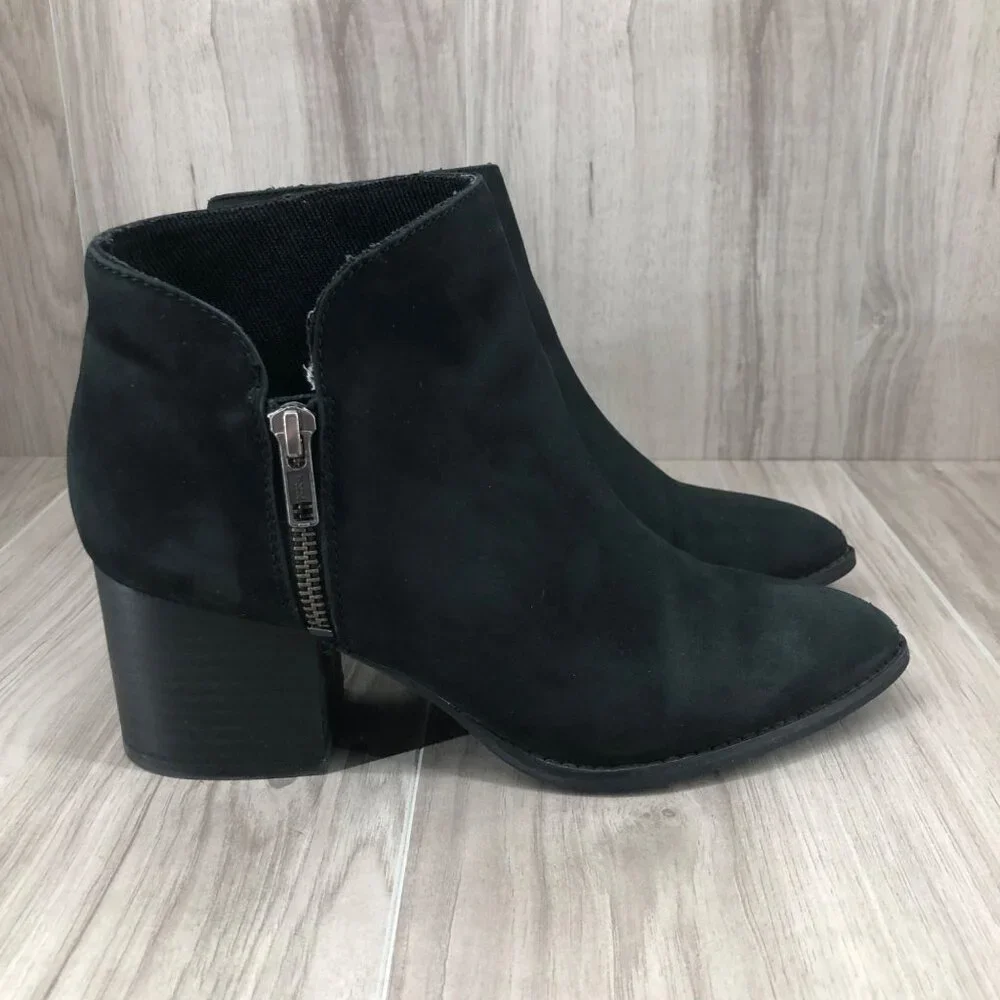 Seychelles Ankle Boots Womens 7 Chapparal Black Nubuck Leather Zip Booties